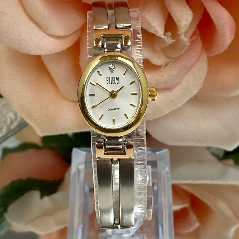 Vintage Bill Blass Diamond Accented Oval Dial Tri-Color Bracelet Watch